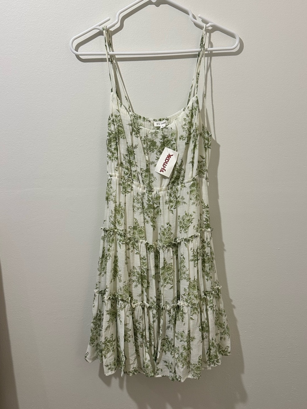 Blu Pepper White and Green Floral Tiered Sundress